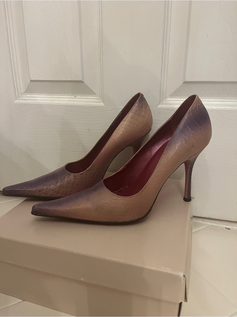 Genuine leather 8M, Women's Pointed Toe Gradient Pink/purple High Heel Pumps